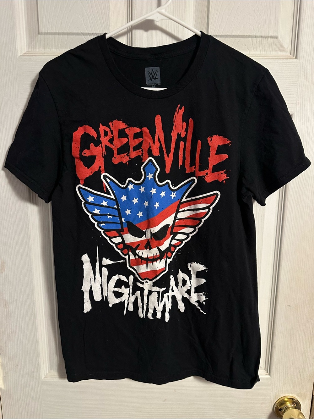 WWE Greenville Nightmare Tee - Black with Red, White & Blue Graphic